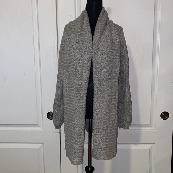 NORDSTROM HINGE SEATTLE GREY BALLON SLEEVE RIBBED KNIT CARDIGAN COZY - Picture 1 of 7